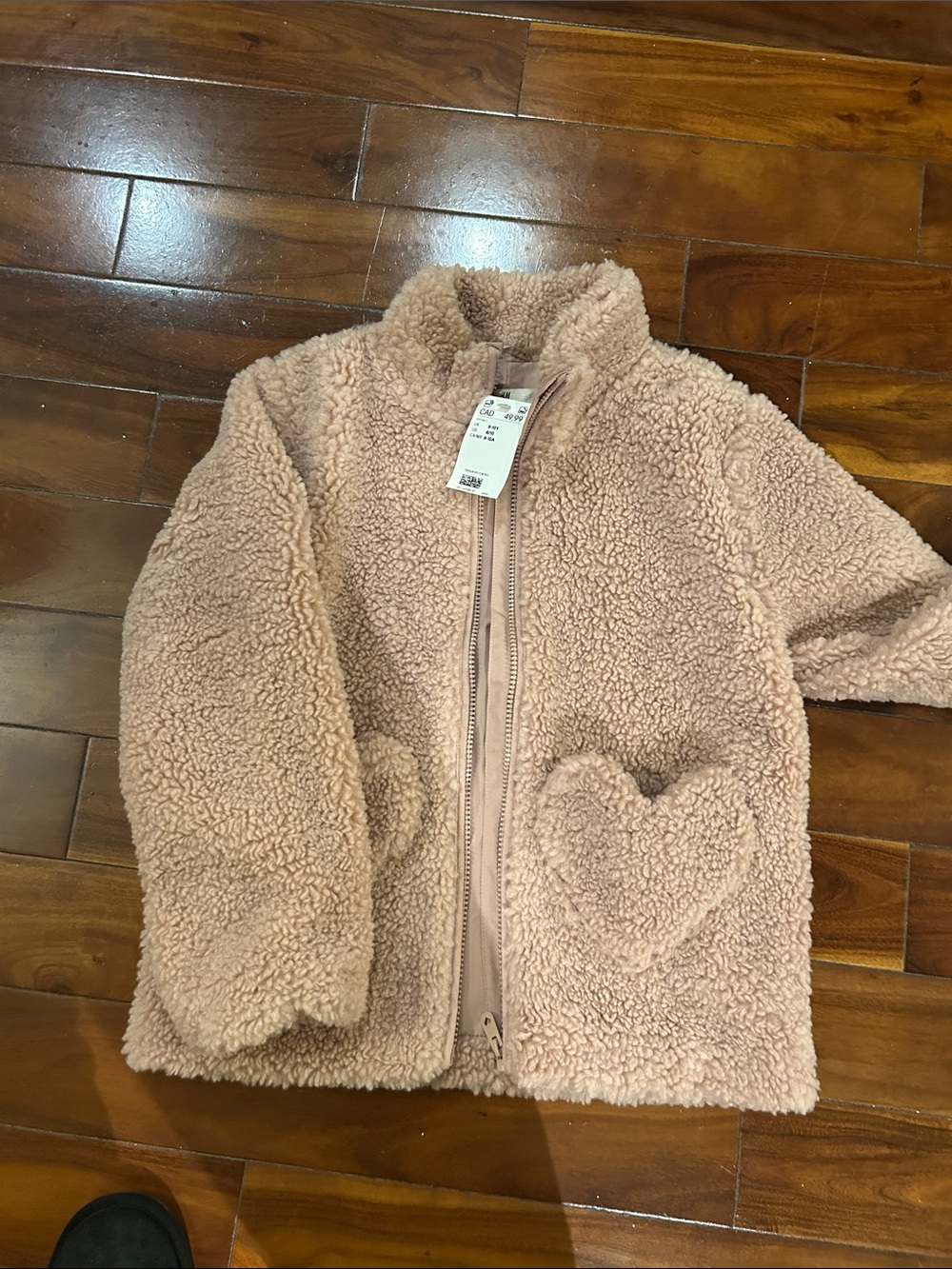 H&M Plush Teddy Zip Jacket in Light Pink